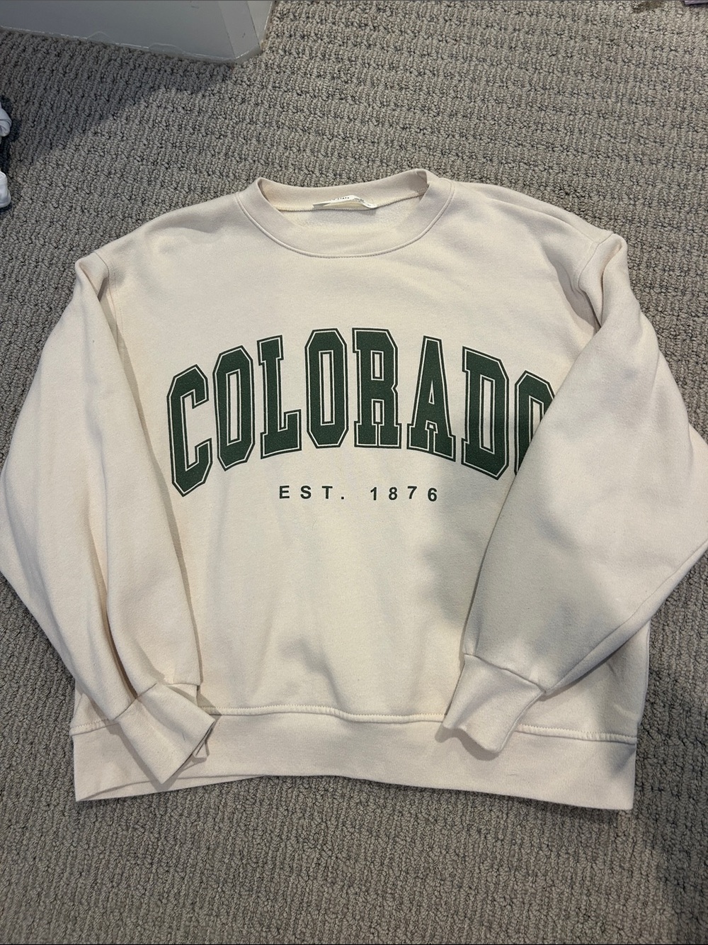 Altar'd State Cream Crewneck with Dark Green Colorado Graphic